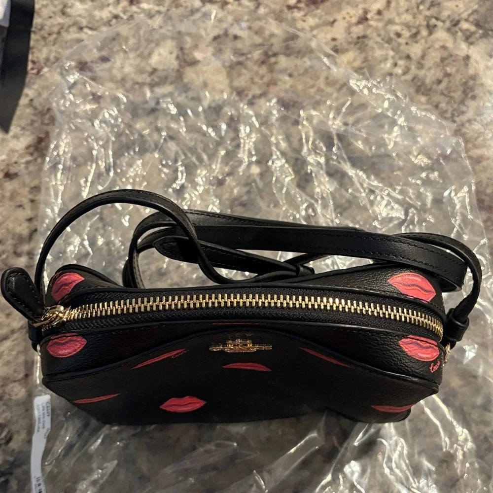 Coach Black Crossbody Bag with Pink Lip Prints - Picture 5 of 8